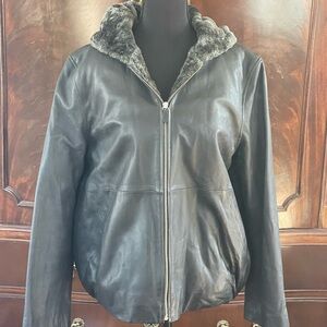 Handsome Siena Studio Black Leather Hooded Jacket